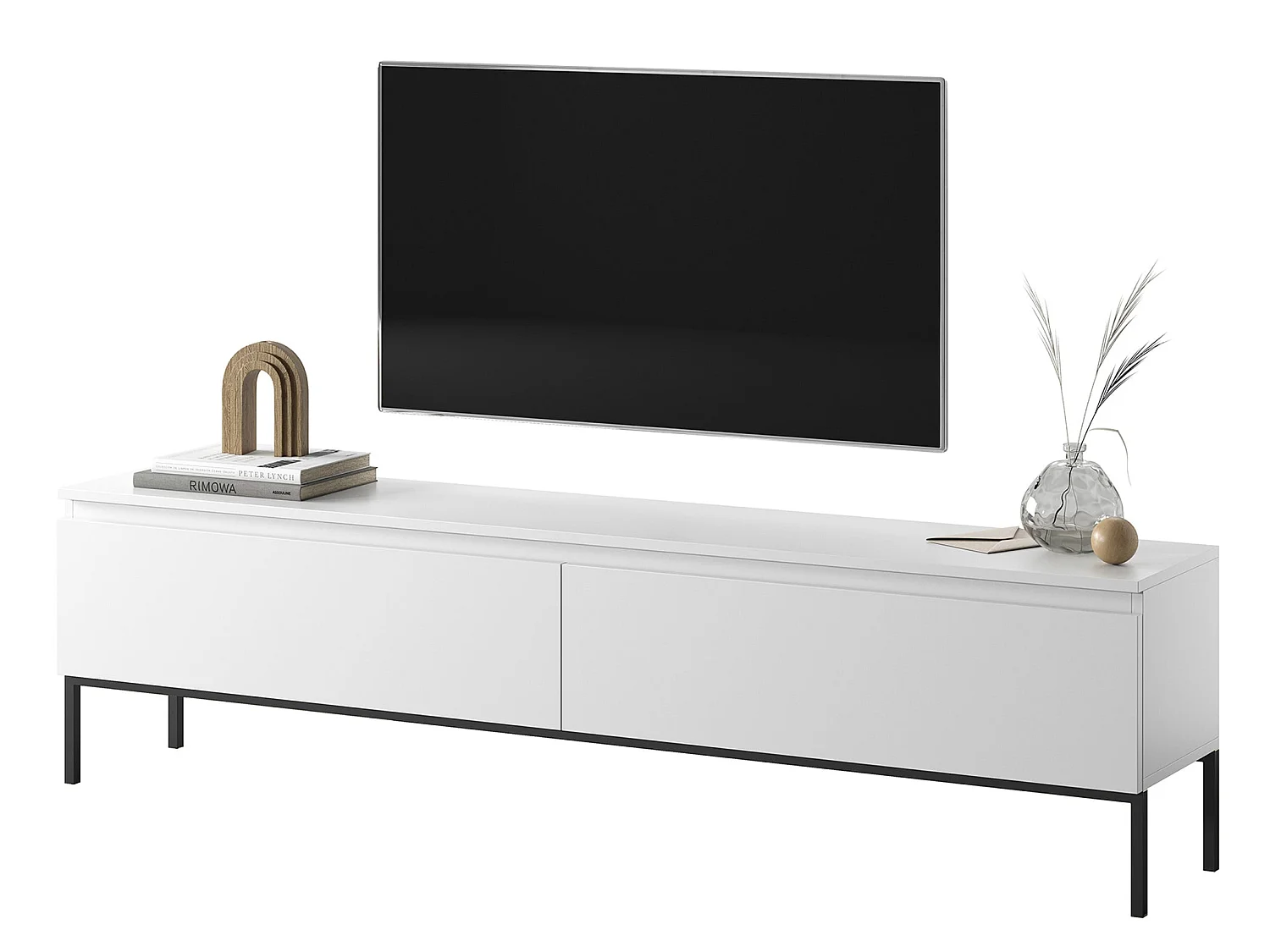 Meuble TV - 175 cm - blanc et pieds noirs - Bemmi