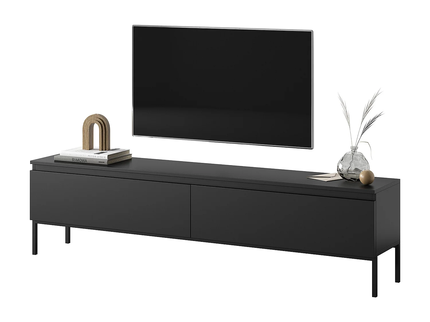 TV-Schrank - 175 cm - schwarz mit schwarzen Beinen - Bemmi