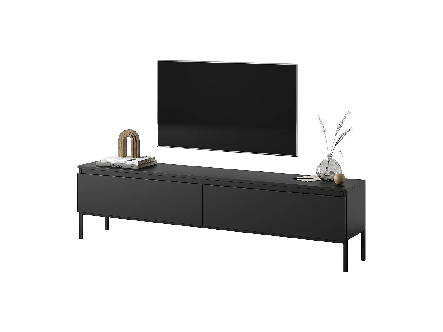 Meuble TV - 175 cm - noir et pieds noirs - Bemmi