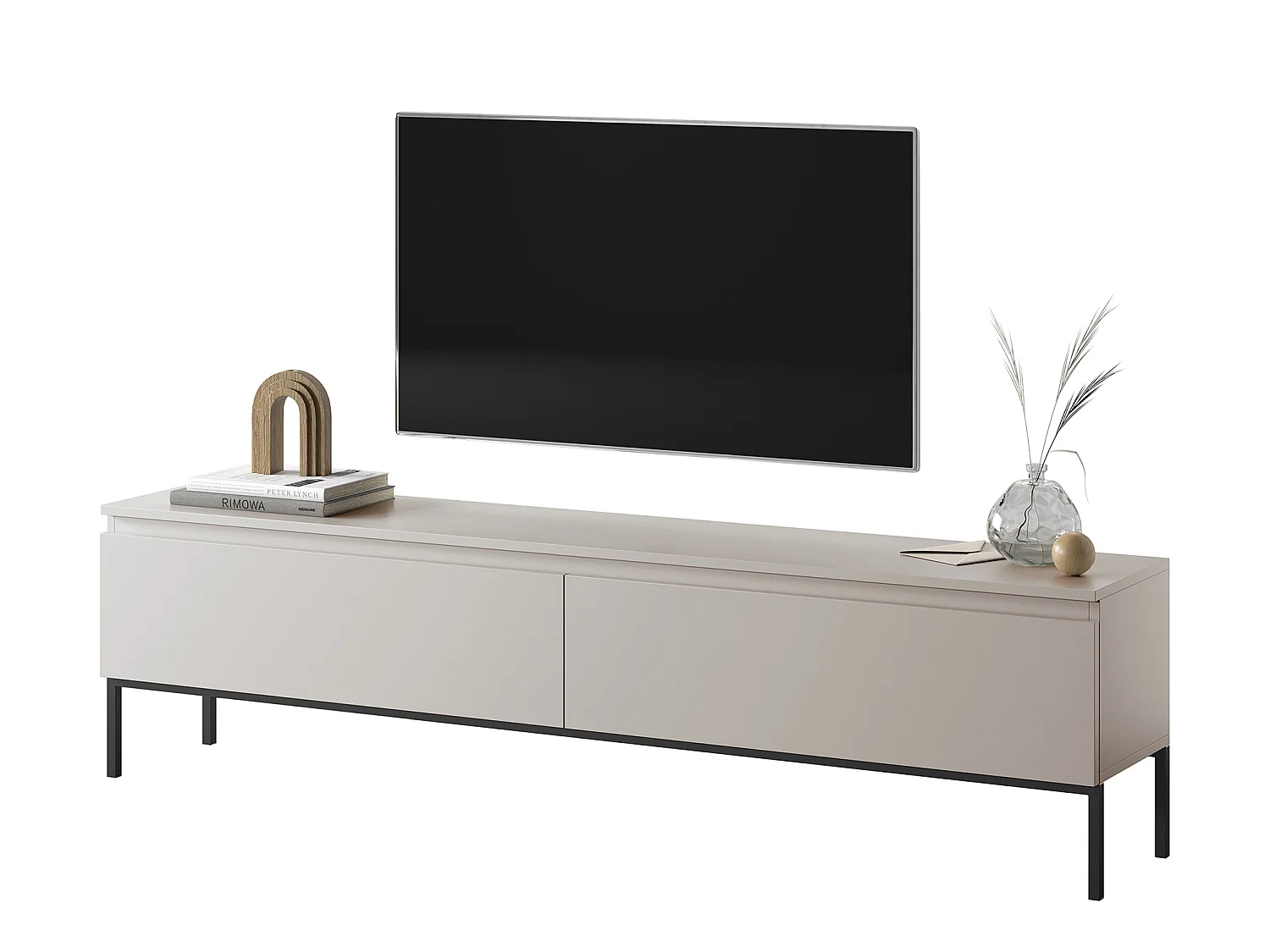 TV-Schrank Lowboard - 175 cm - mit schwarzen Beinen - Taupe (Graubeige) - BEMMI