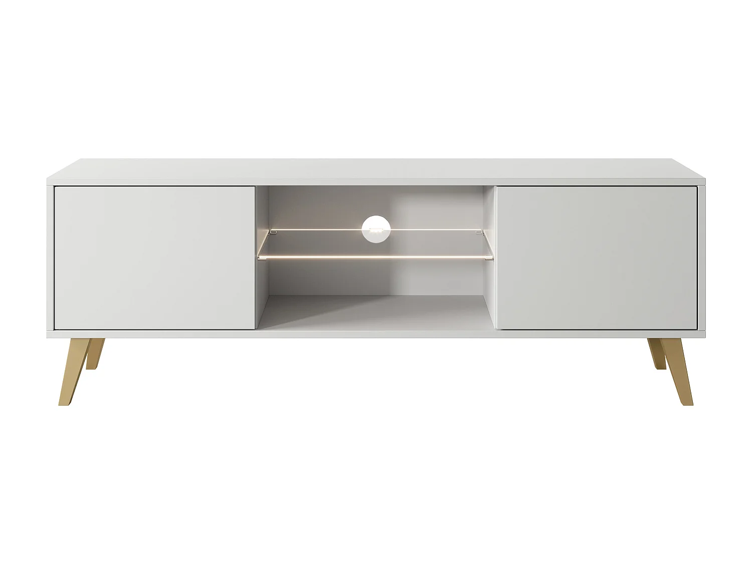 Meuble TV - 140 cm - blanc avec pieds dorés - Savoni II