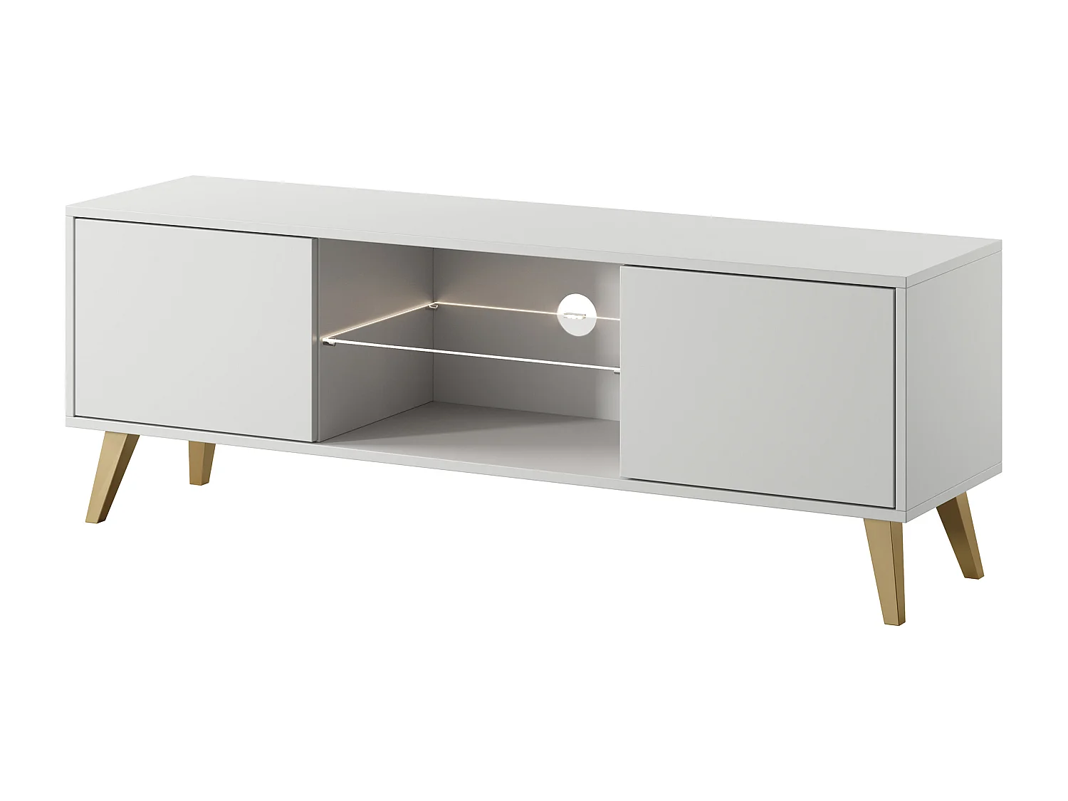 Meuble TV - 140 cm - blanc avec pieds dorés - Savoni II