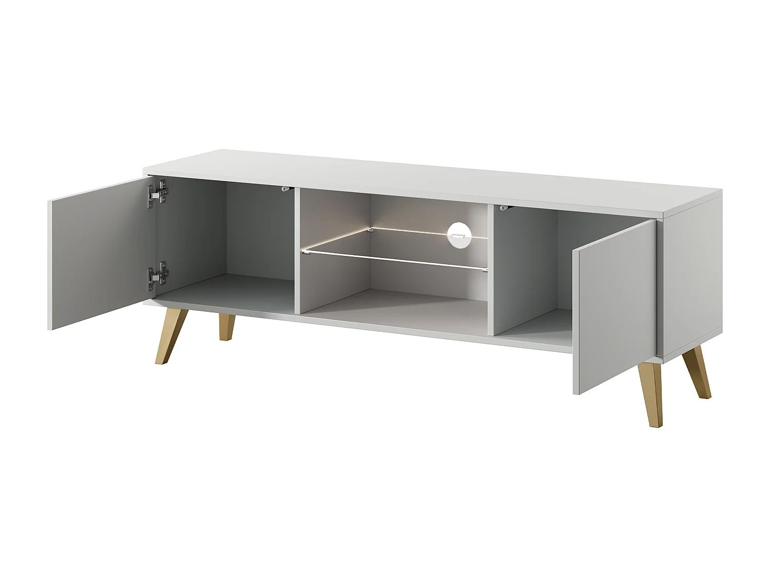 Meuble TV - 140 cm - blanc avec pieds dorés - Savoni II