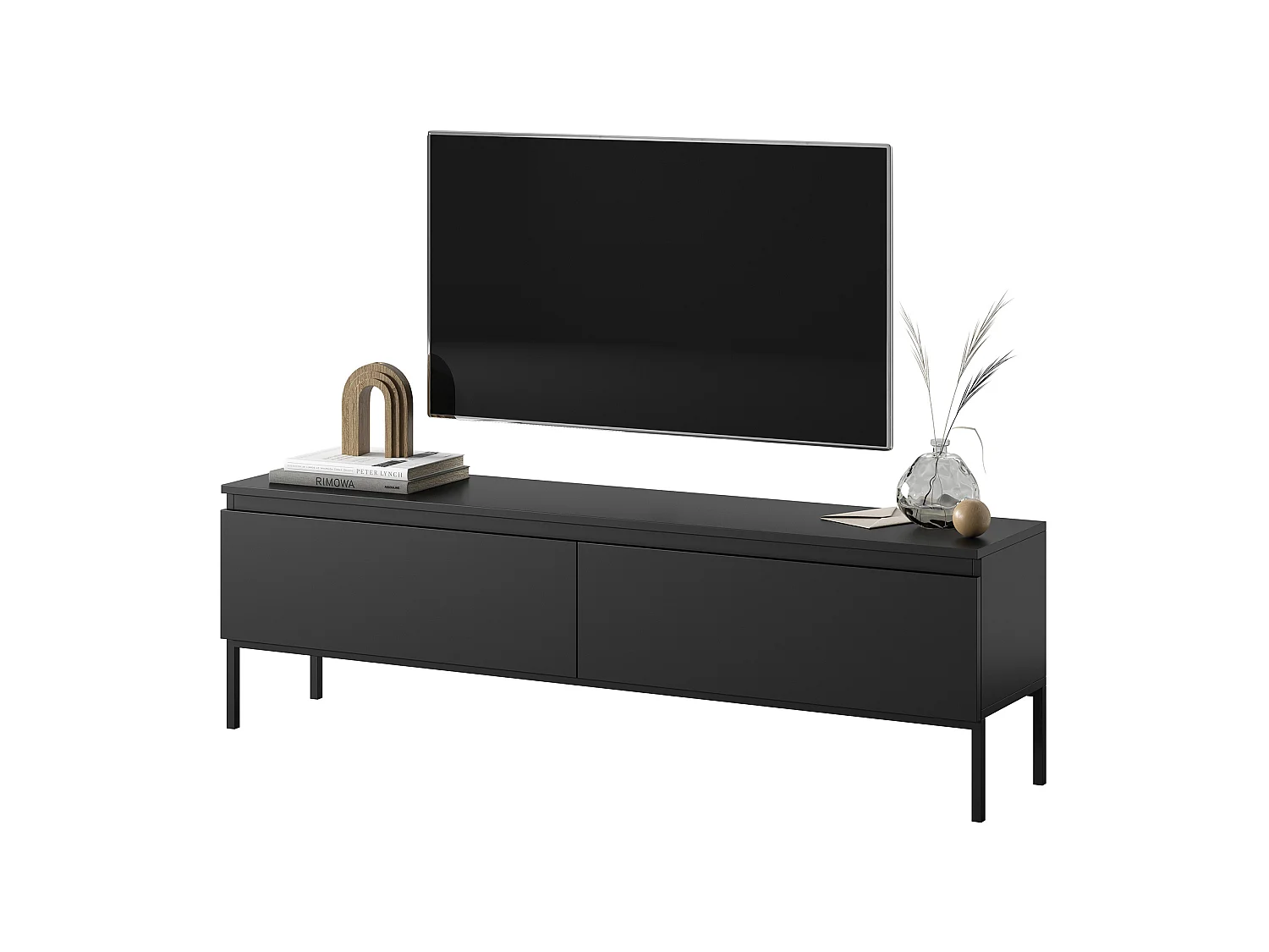 Meuble TV - 150 cm - noir et pieds noirs - Bemmi