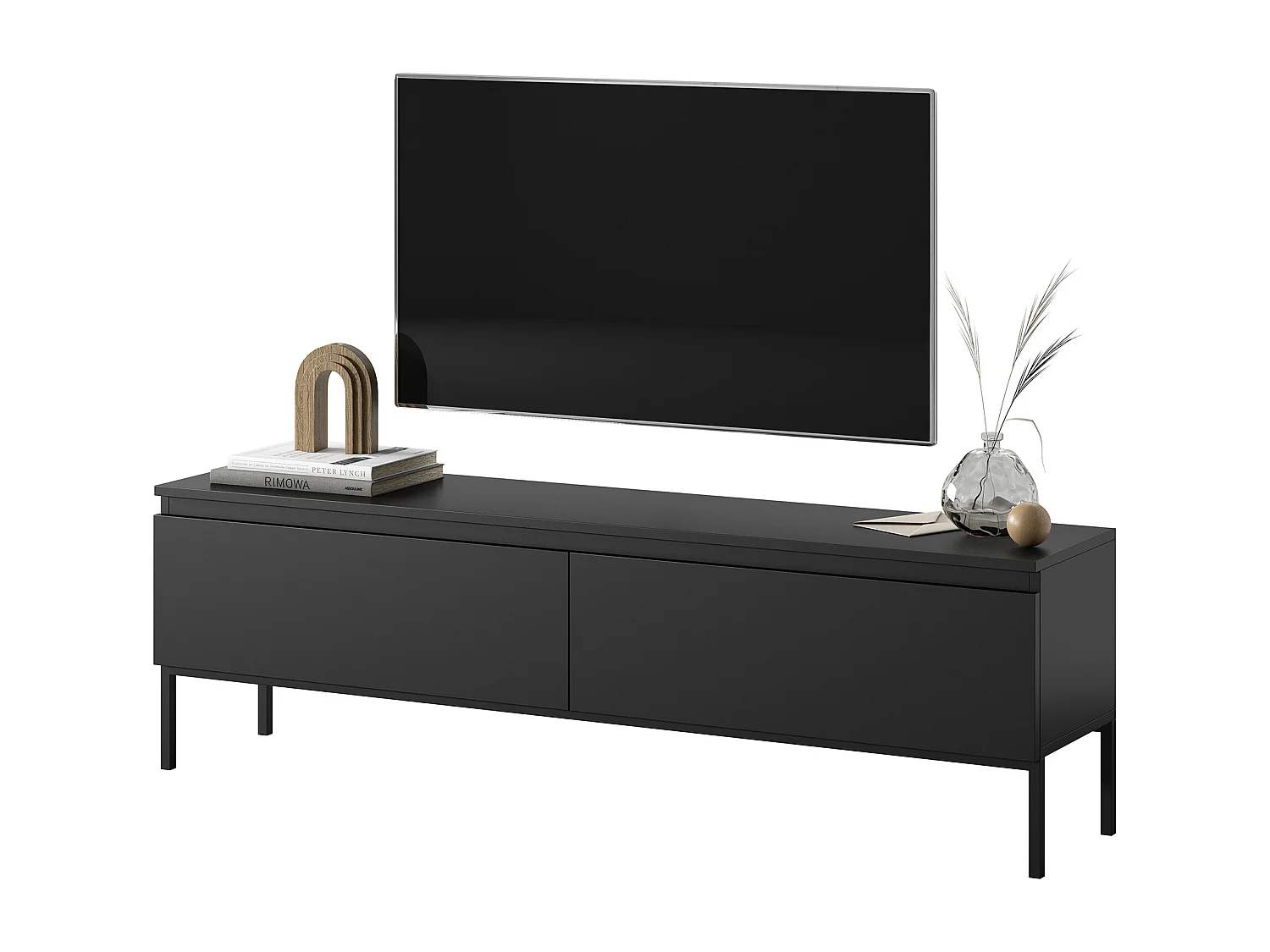 Meuble TV - 150 cm - noir et pieds noirs - Bemmi