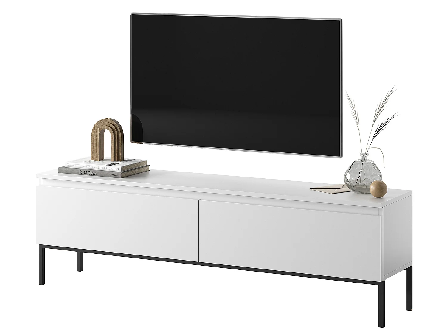 Meuble TV - 150 cm - blanc et pieds noirs - Bemmi
