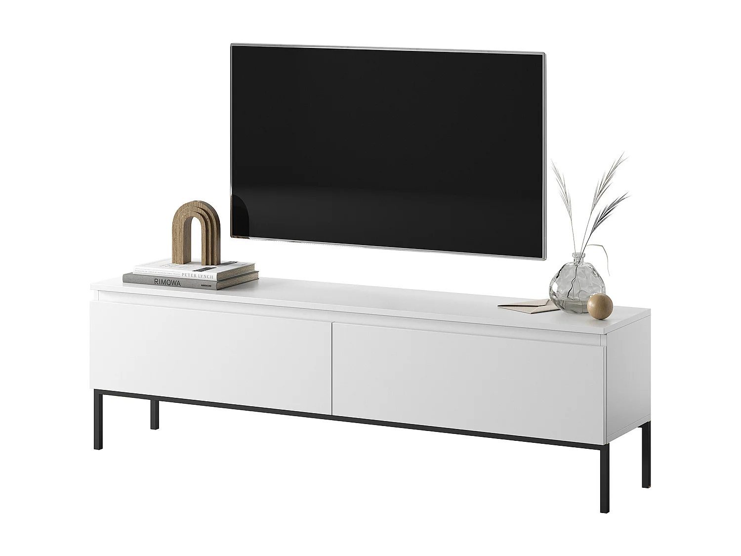 Meuble TV - 150 cm - blanc et pieds noirs - Bemmi