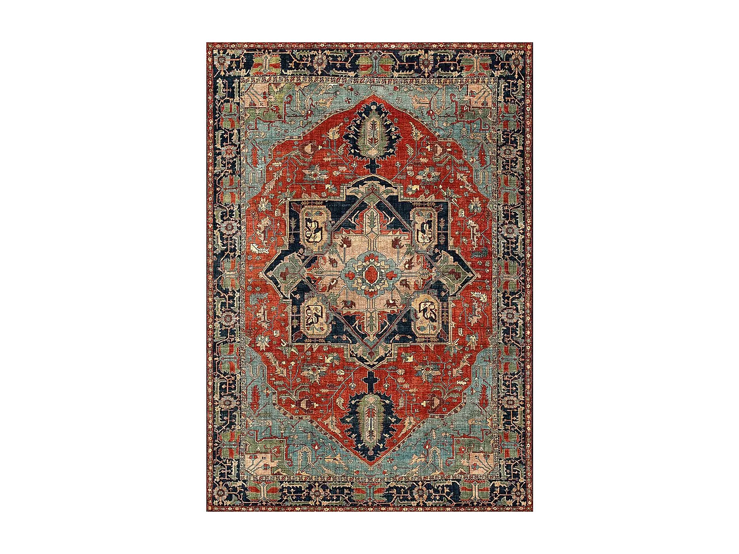 Tapis oriental 200x290 rectangle rouge et bleu tissé motif ancestral ONATA 1