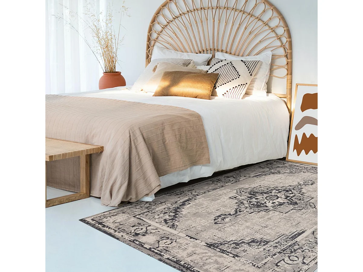 Tapis oriental 120x170 rectangle gris tissé motif ancestral NITOU 5