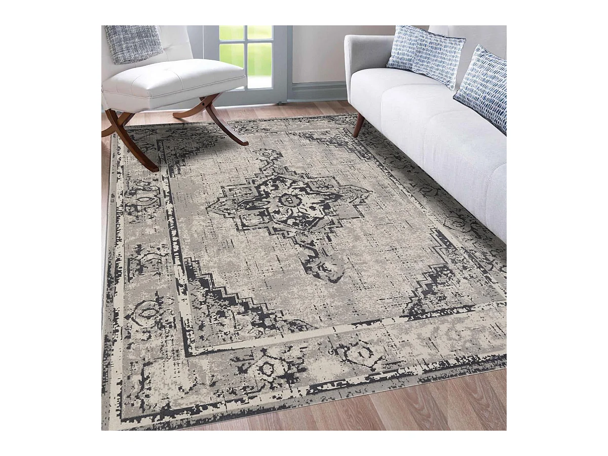 Tapis oriental 120x170 rectangle gris tissé motif ancestral NITOU 5