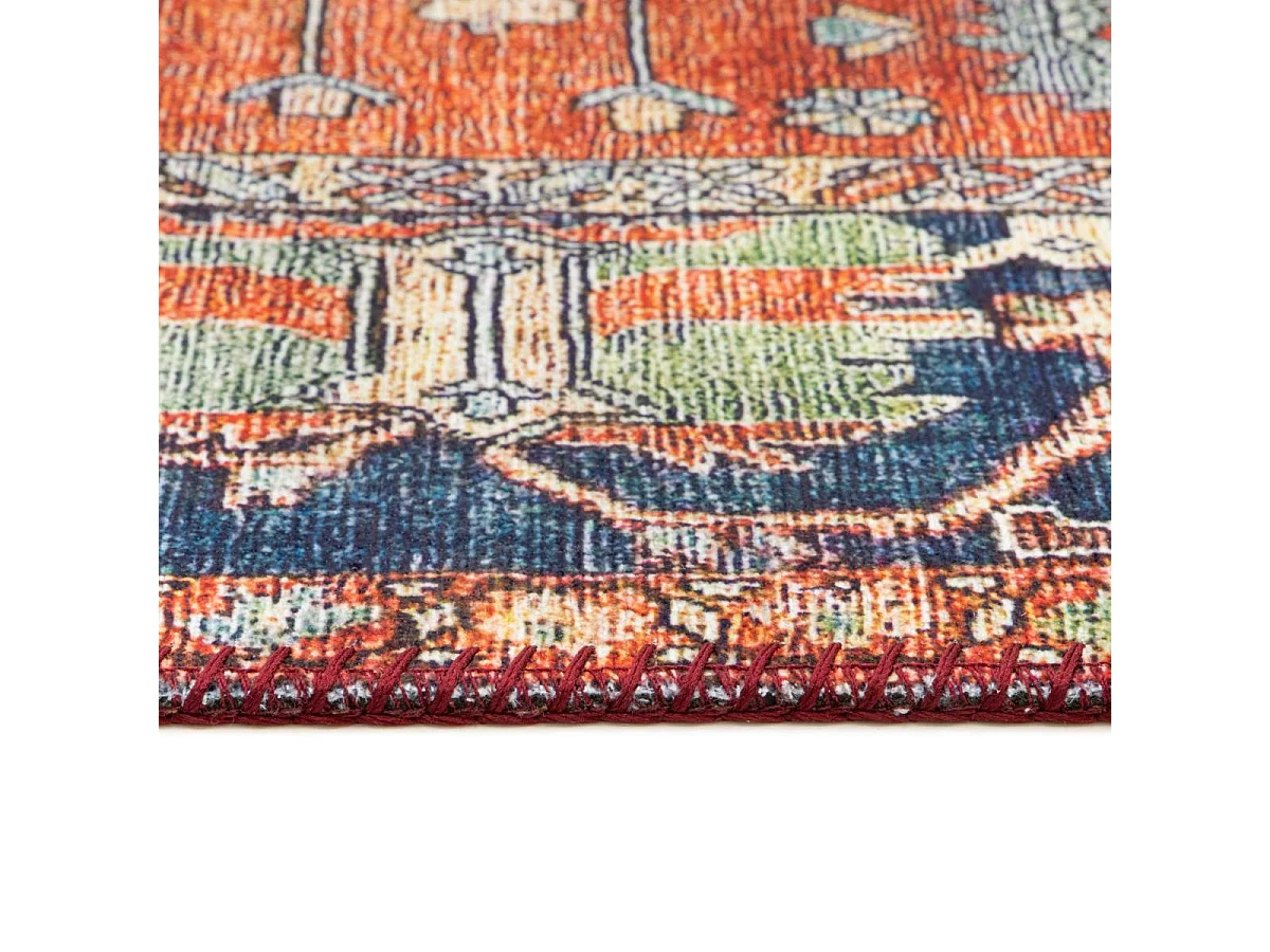 Tapis oriental 160x230 rectangle rouge et bleu tissé motif ancestral ONATA 1