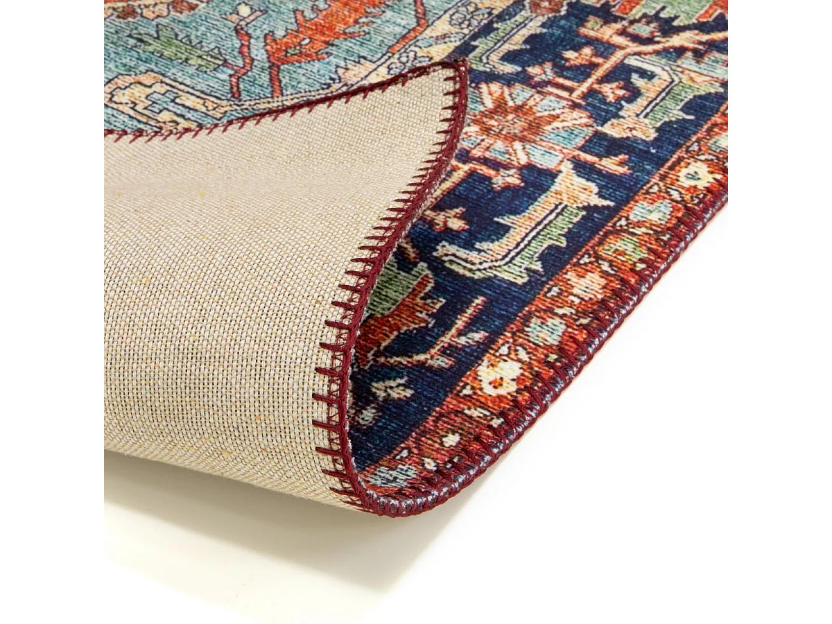 Tapis oriental 160x230 rectangle rouge et bleu tissé motif ancestral ONATA 1