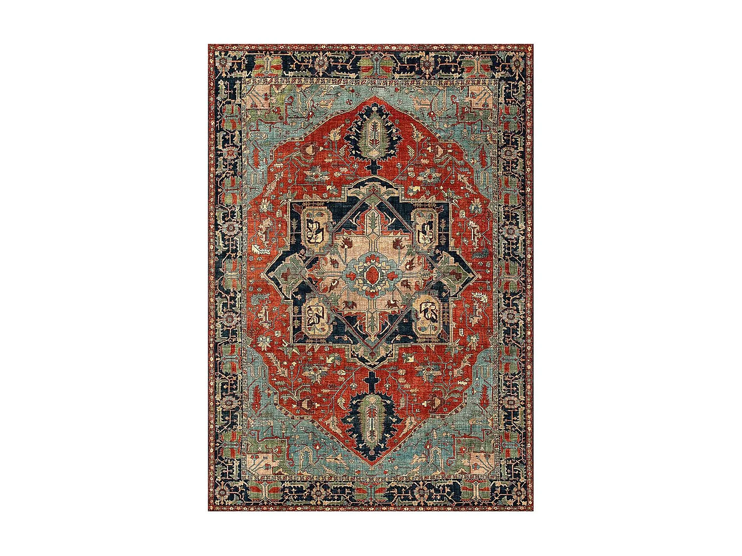 Tapis oriental 160x230 rectangle rouge et bleu tissé motif ancestral ONATA 1
