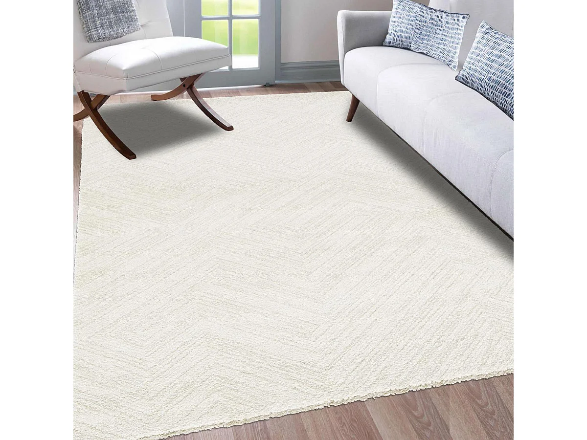 tapis salon 160x230 tissé blanc cassé rectangle motif faux uni NAFO 1