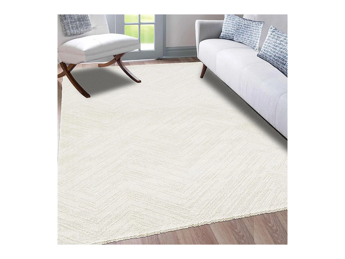 tapis salon 160x230 tissé blanc cassé rectangle motif faux uni NAFO 1