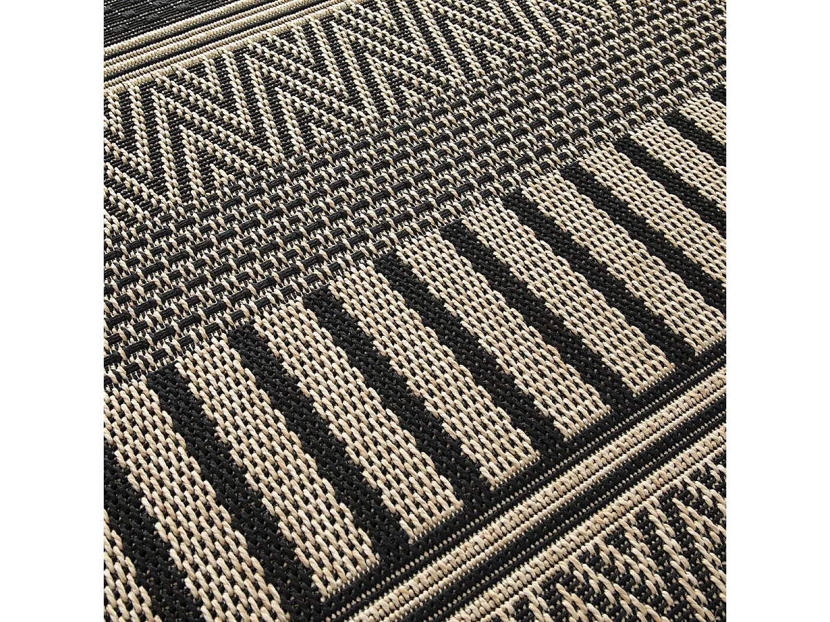 Tapis kilim 200x290 rectangle tissé noir et beige motif ethnique LONA 1