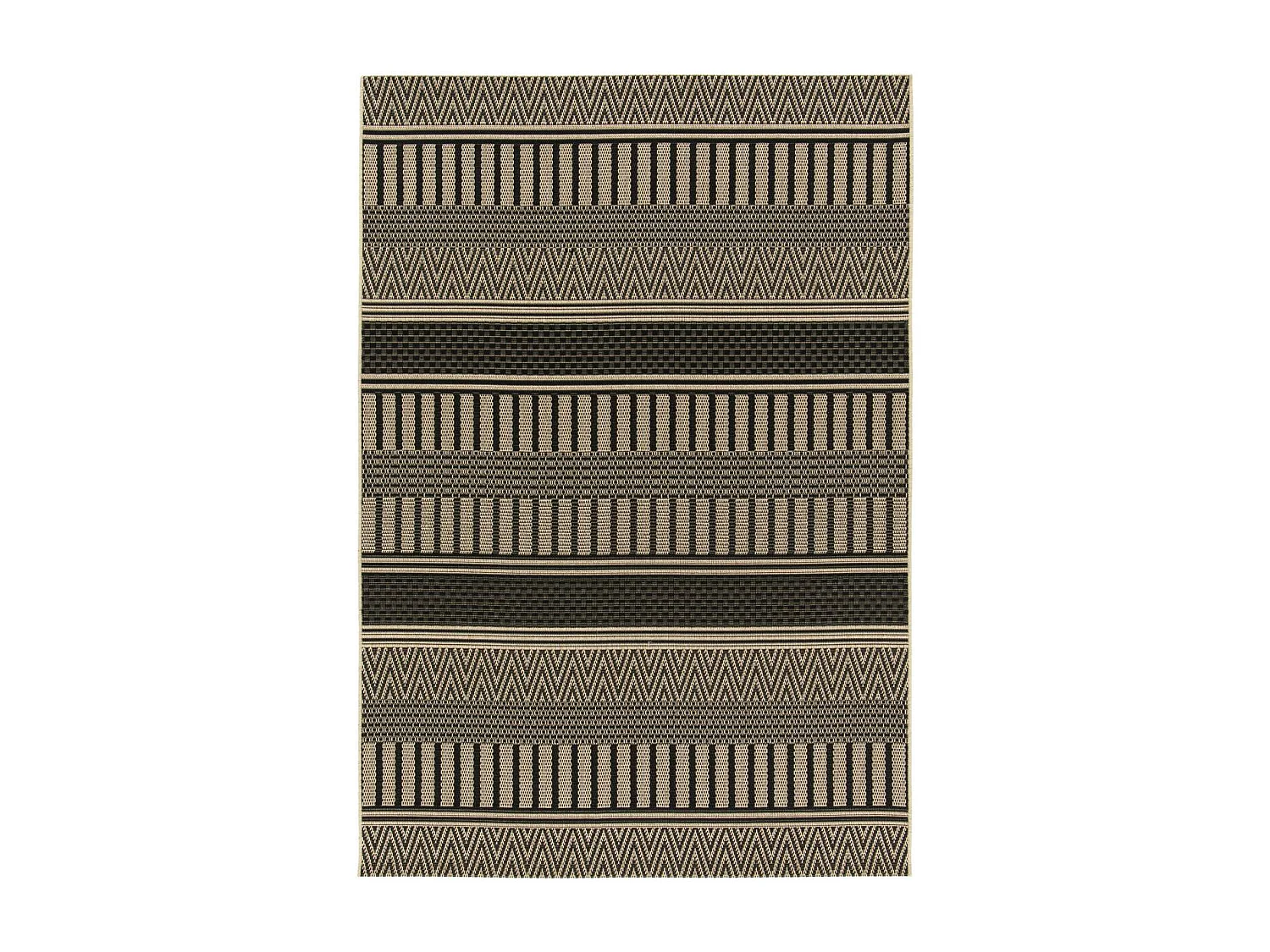 Tapis kilim 200x290 rectangle tissé noir et beige motif ethnique LONA 1