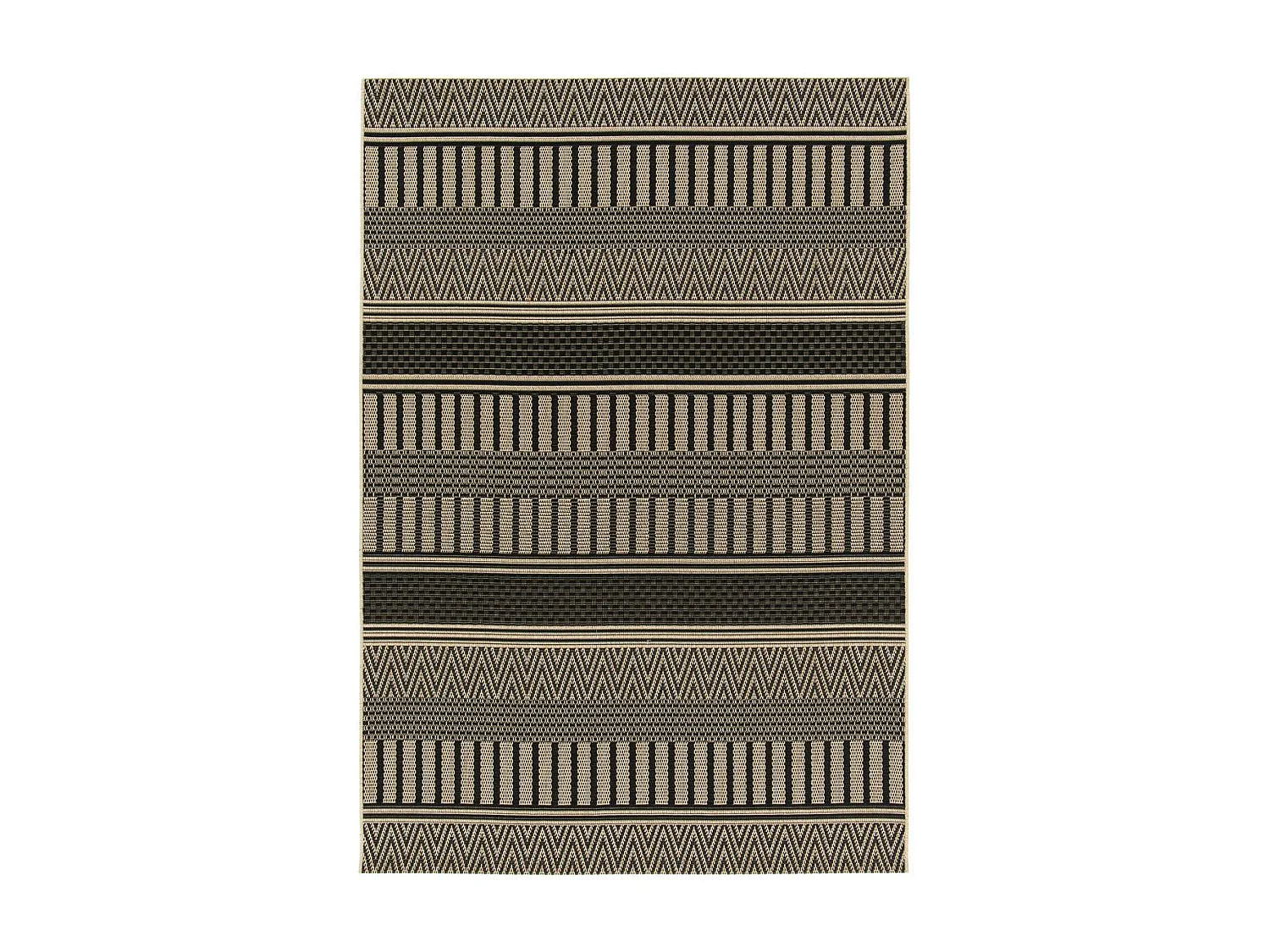 Tapis kilim 200x290 rectangle tissé noir et beige motif ethnique LONA 1