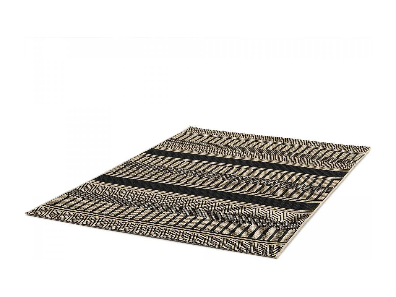 Tapis kilim 200x290 rectangle tissé noir et beige motif ethnique LONA 1