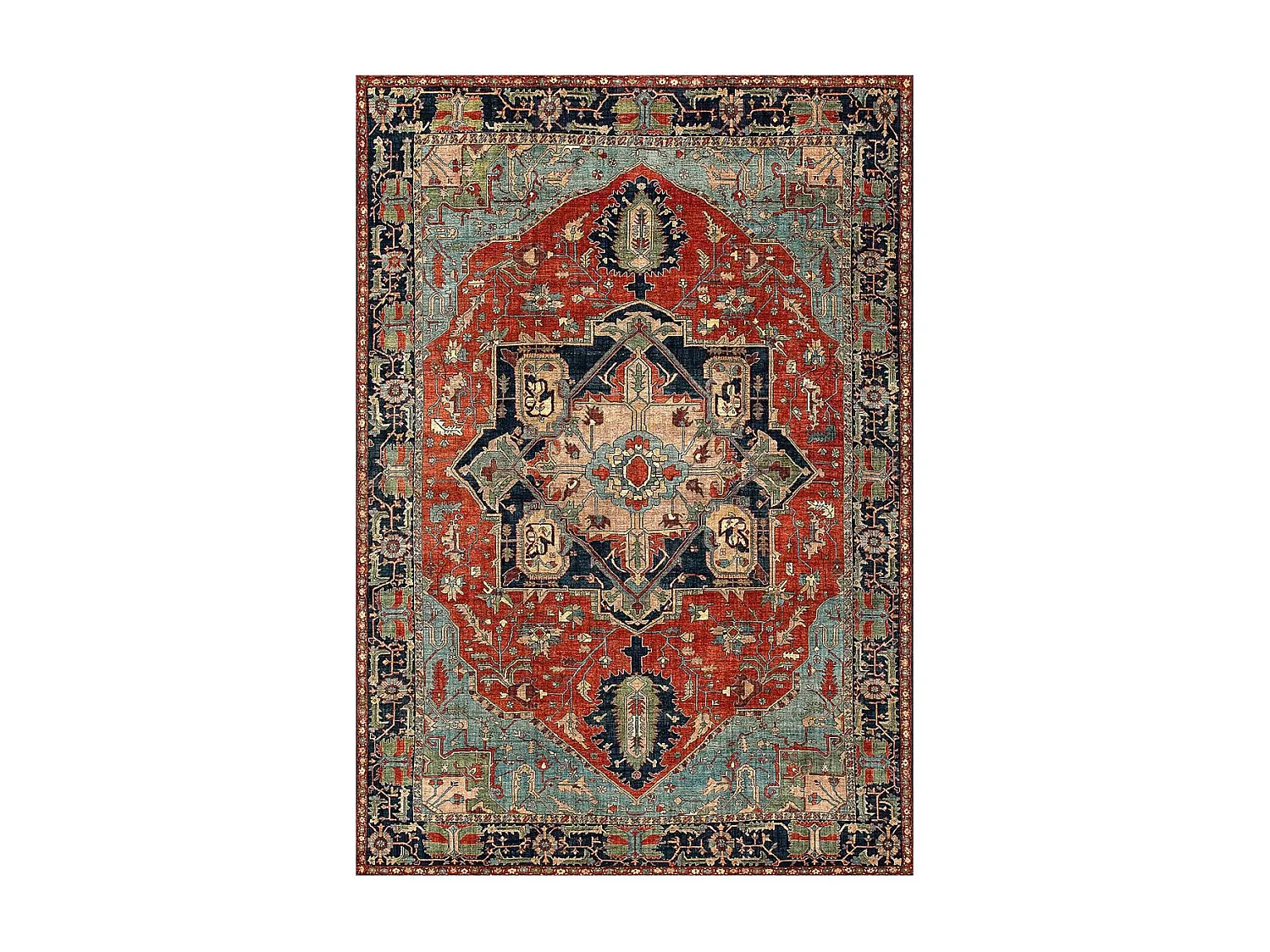 Tapis oriental 120x160 rectangle rouge et bleu tissé motif ancestral ONATA 1