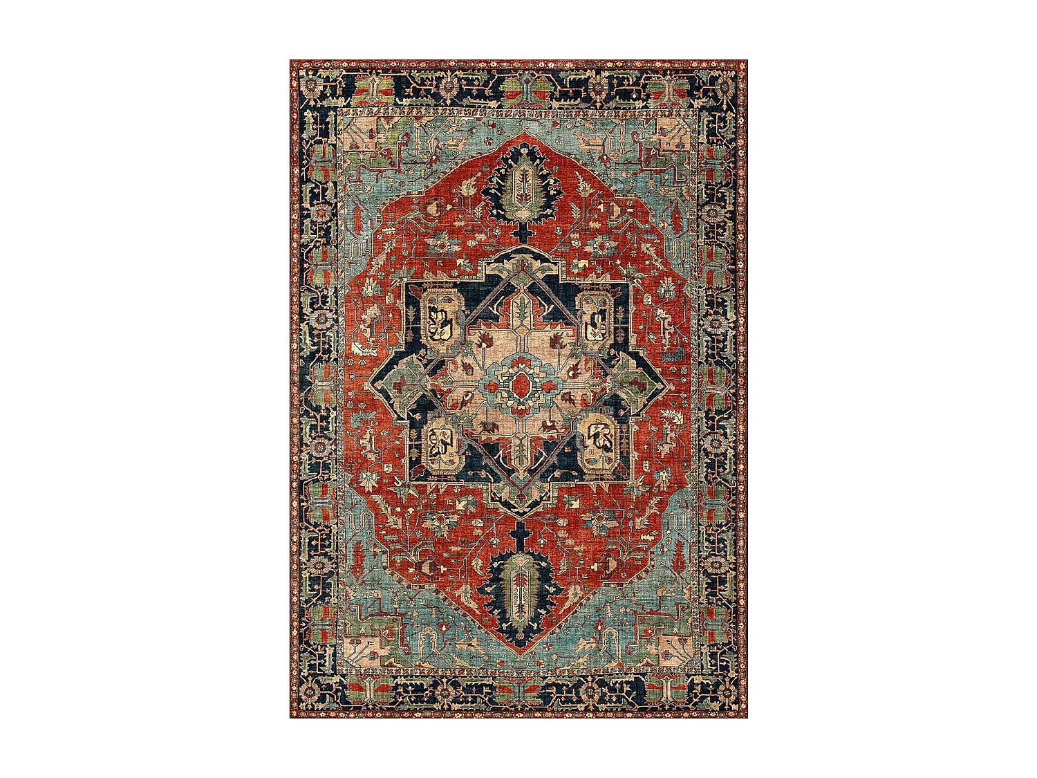Tapis oriental 120x160 rectangle rouge et bleu tissé motif ancestral ONATA 1