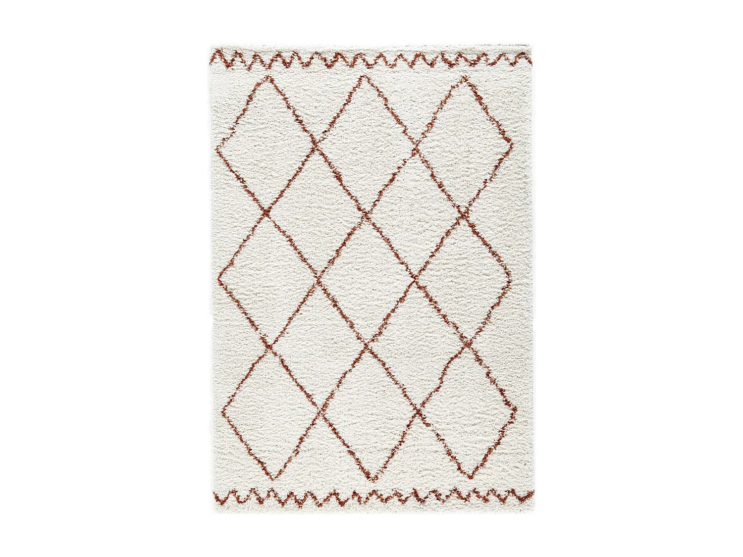 Tapis longs poils shaggy 80x150 rectangle tissé crème motif berbère HINOU