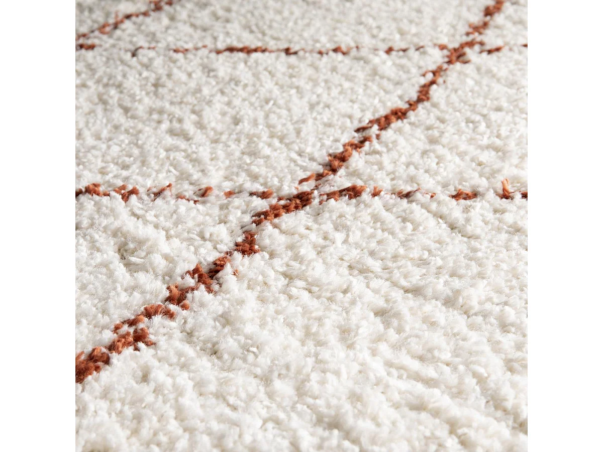 Tapis longs poils shaggy 80x150 rectangle tissé crème motif berbère HINOU