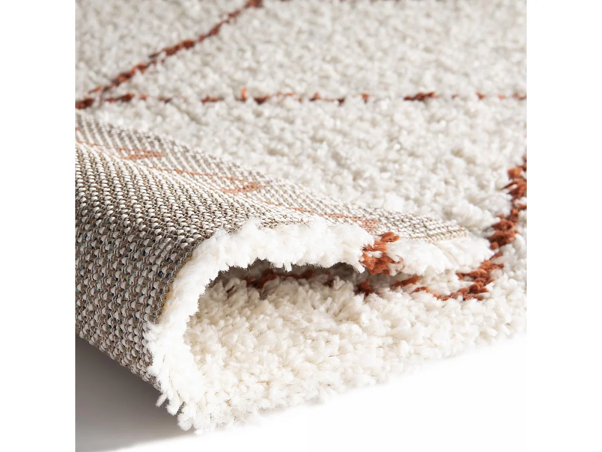 Tapis longs poils shaggy 80x150 rectangle tissé crème motif berbère HINOU