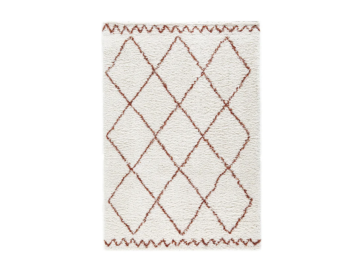 Tapis longs poils shaggy 80x150 rectangle tissé crème motif berbère HINOU