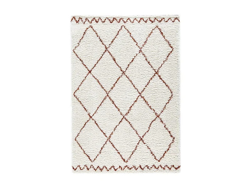 Tapis longs poils shaggy 80x150 rectangle tissé crème motif berbère HINOU