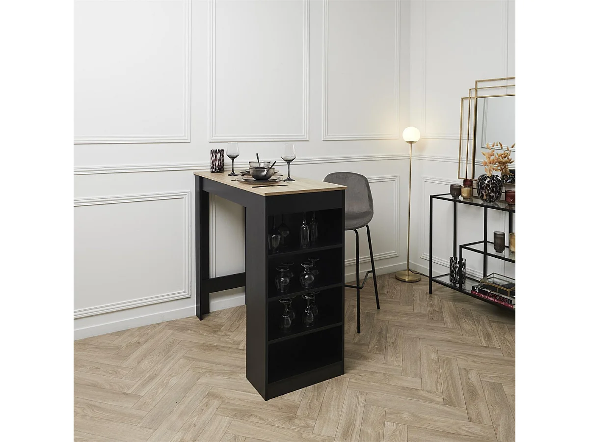 KANPE - Ensemble Table de Bar avec Etagères + 2 Tabourets Velours Côtelé Gris Konae