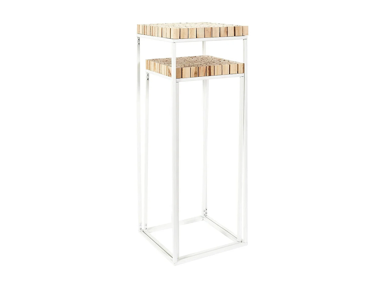 FREJ - Duo de Sellettes Gigognes Rondins de Bois et Métal Blanc