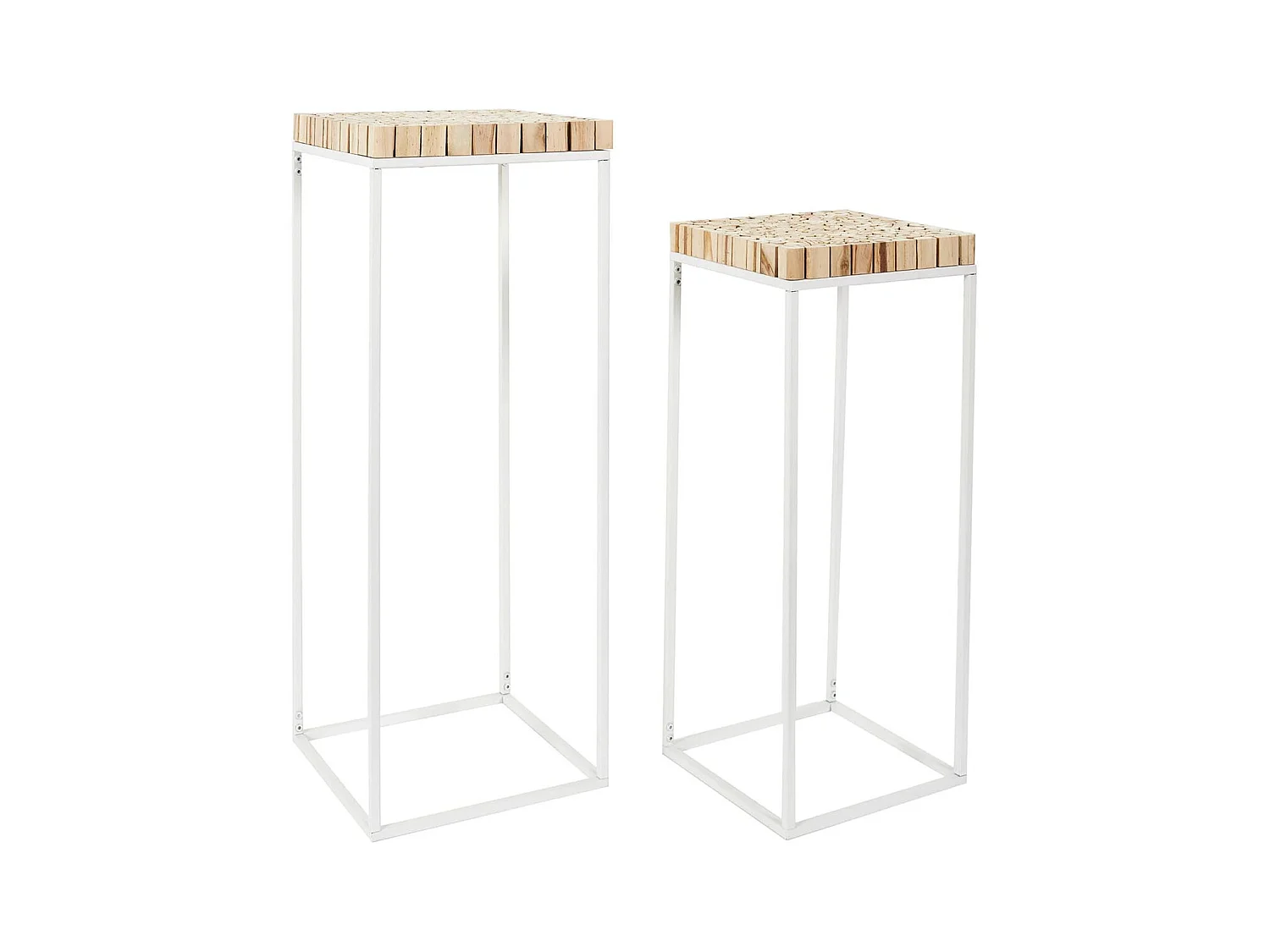 FREJ - Duo de Sellettes Gigognes Rondins de Bois et Métal Blanc