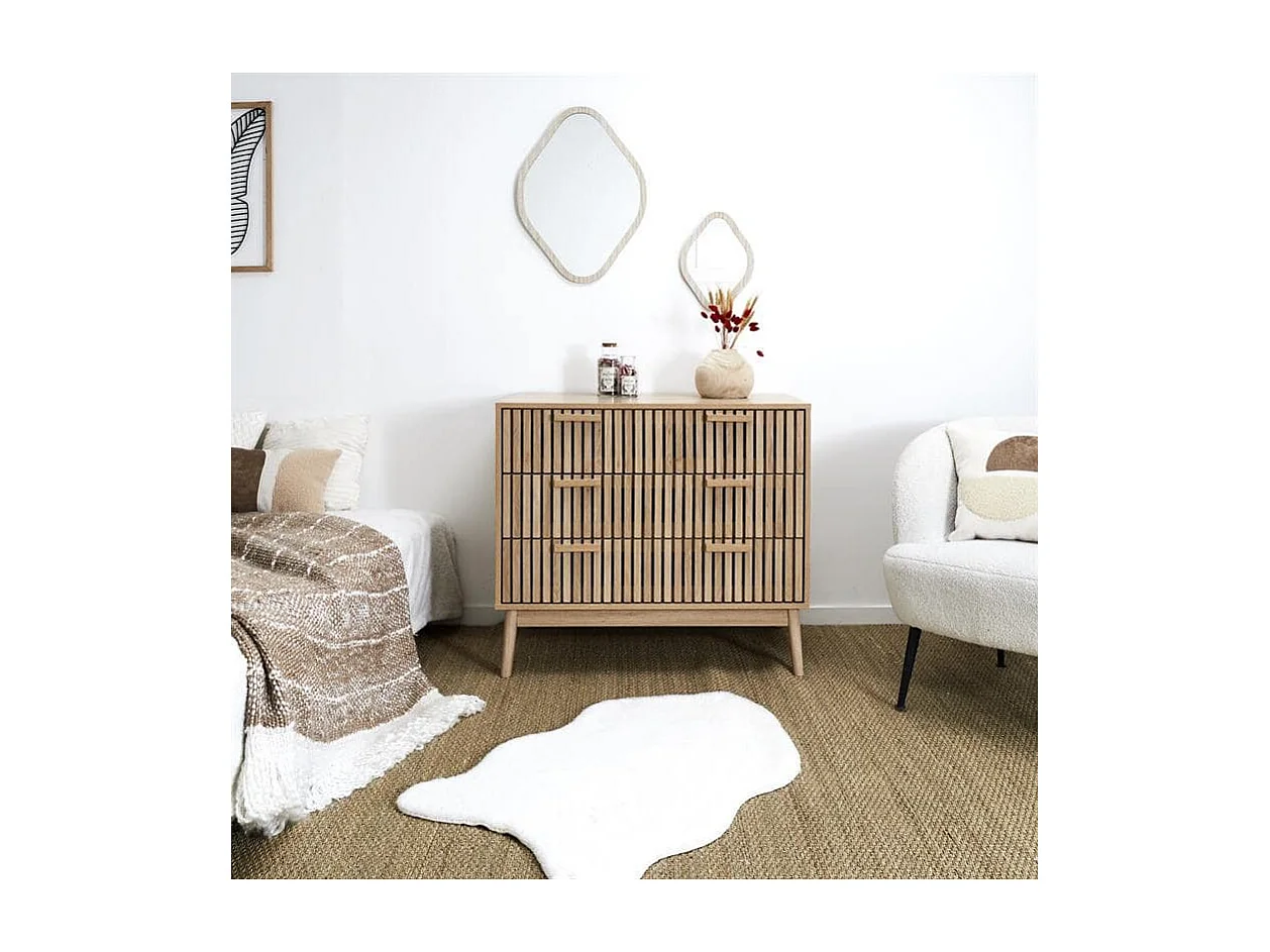 PAJAN - Commode 3 Tiroirs Effet Bois avec Tasseaux