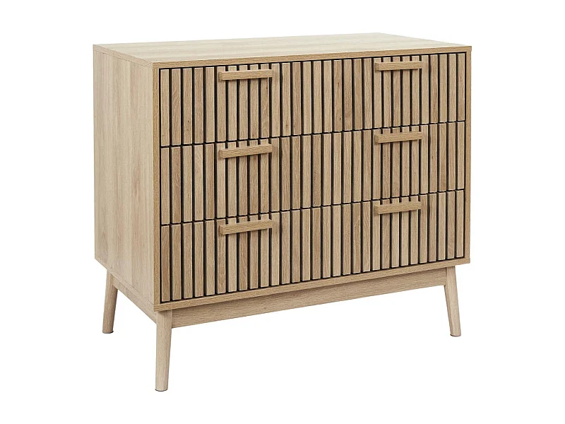PAJAN - Commode 3 Tiroirs Effet Bois avec Tasseaux