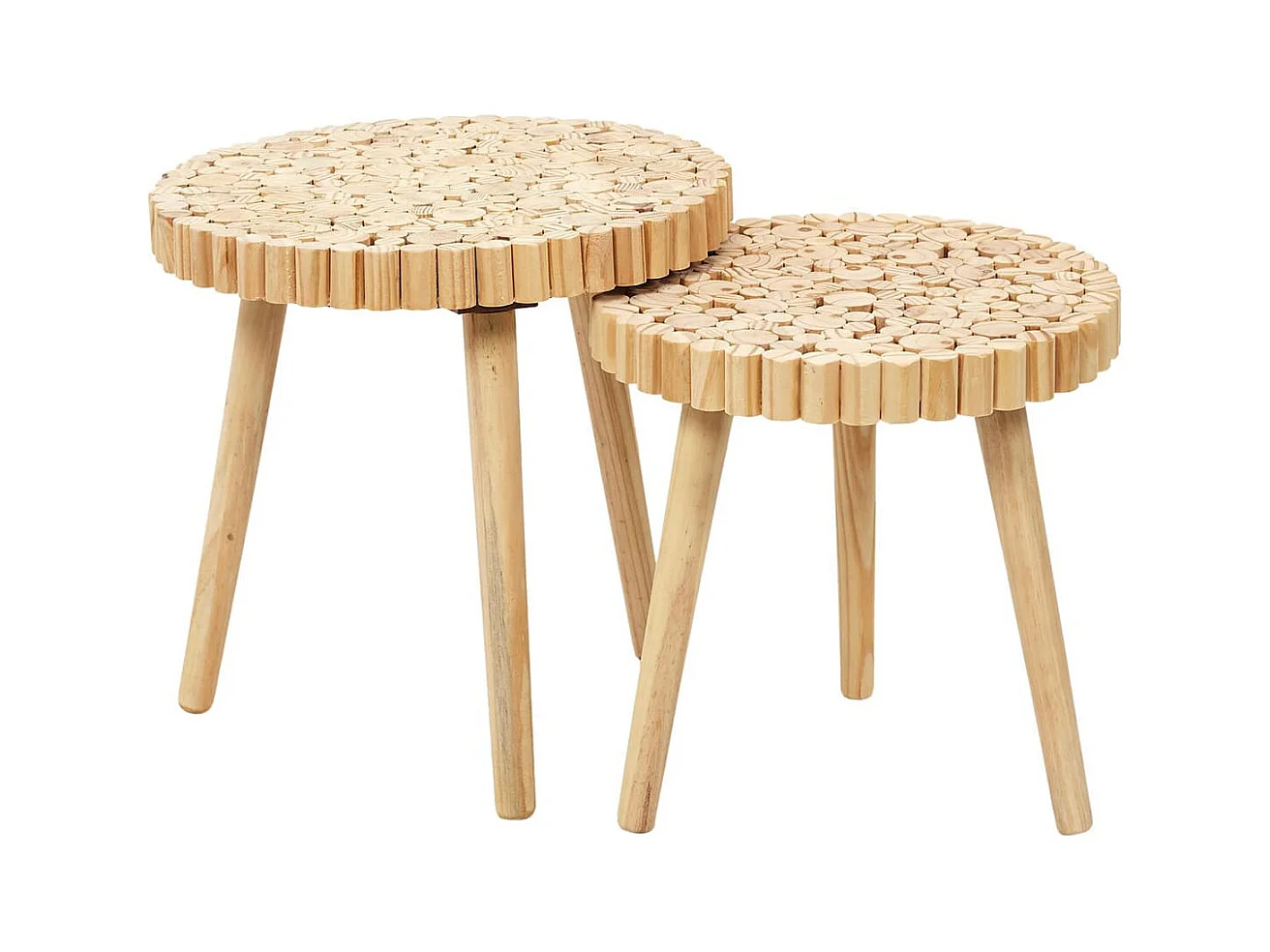 FREJ - Duo de Tables Gigognes Plateau Rondins de Bois
