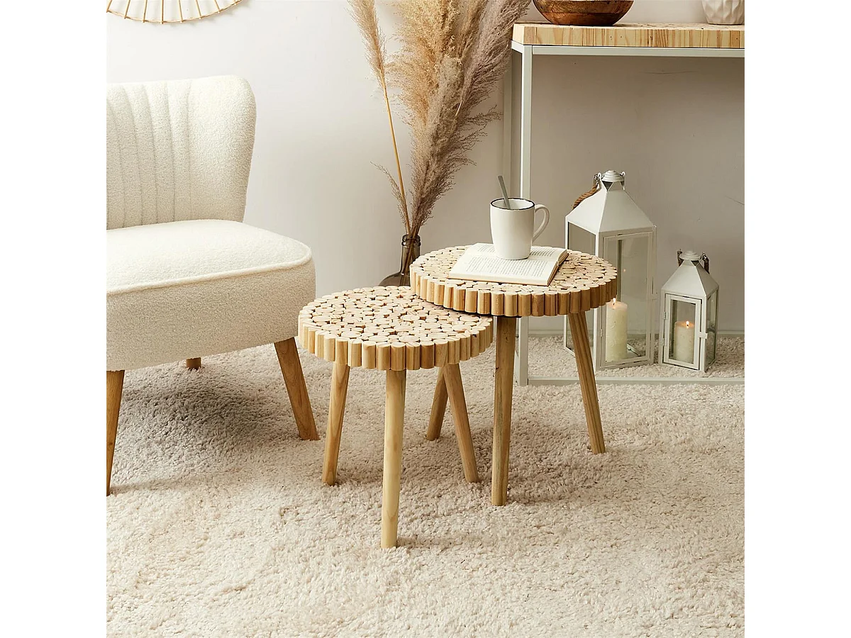 FREJ - Duo de Tables Gigognes Plateau Rondins de Bois