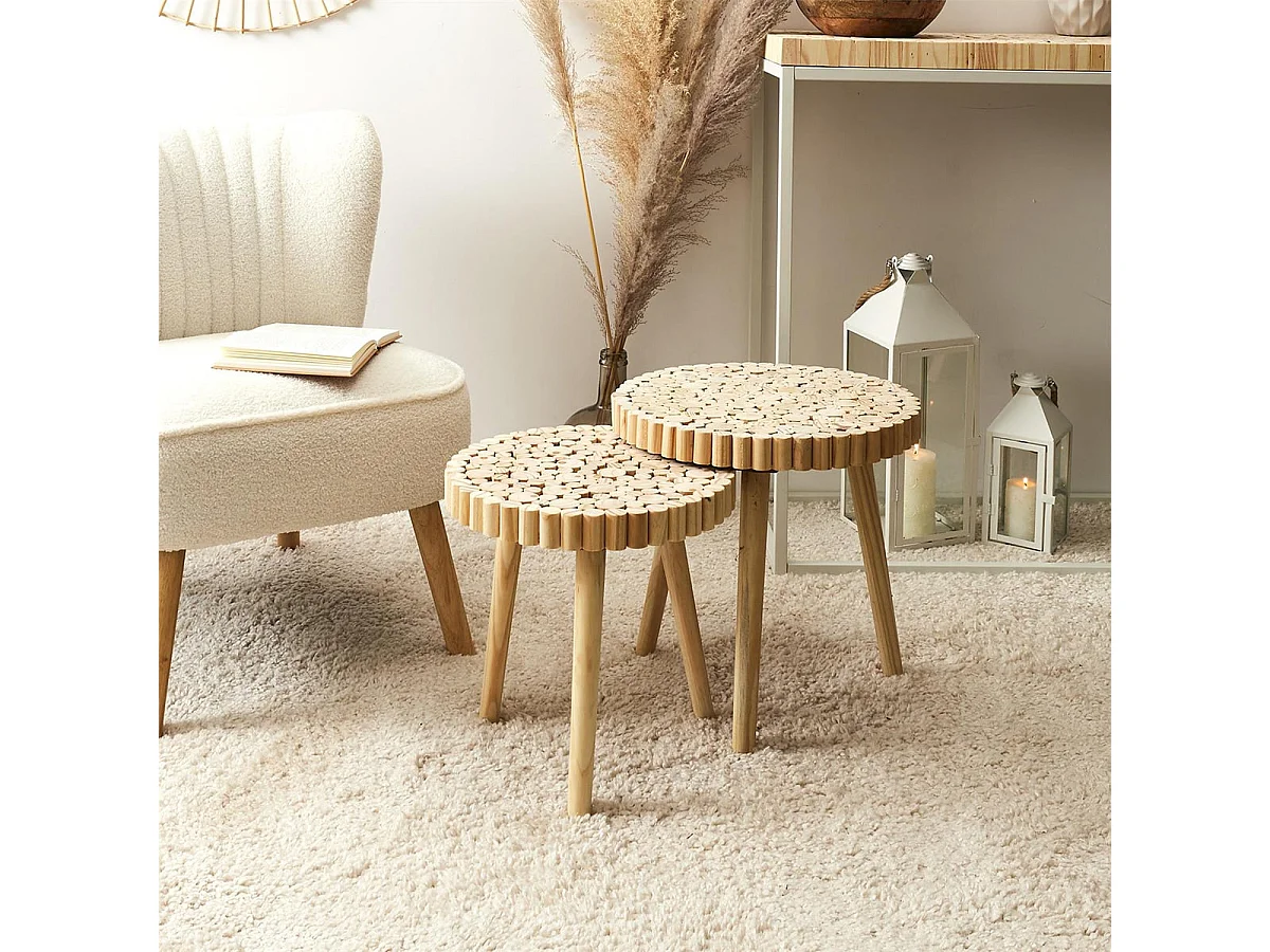 FREJ - Duo de Tables Gigognes Plateau Rondins de Bois