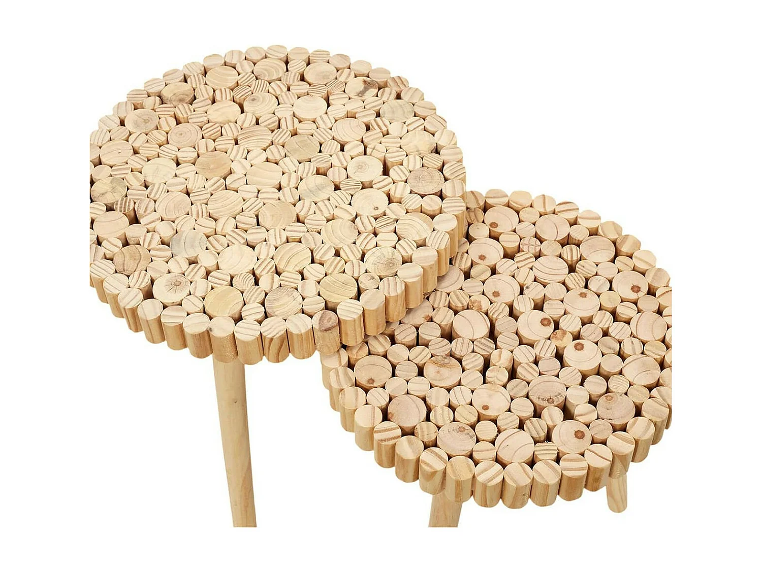 FREJ - Duo de Tables Gigognes Plateau Rondins de Bois