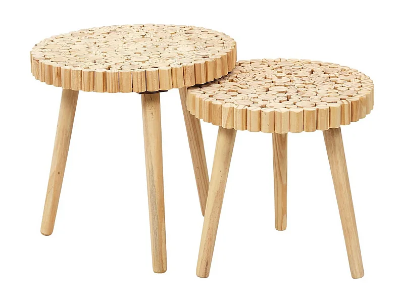 FREJ - Duo de Tables Gigognes Plateau Rondins de Bois
