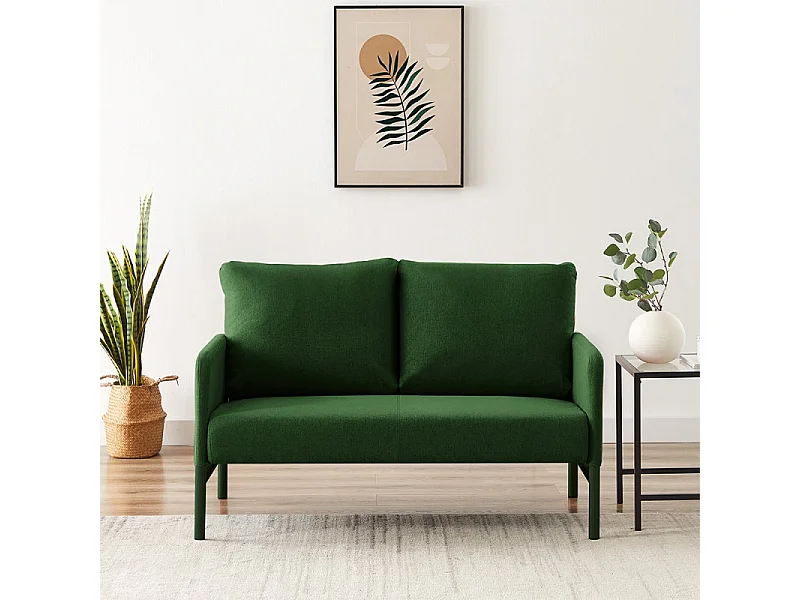 Canapé droit fixe tissu vert olive 2 places