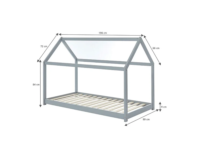 Lit Cabane Royaume Des Rêves Gris 90x190 cm - Laïba Kids