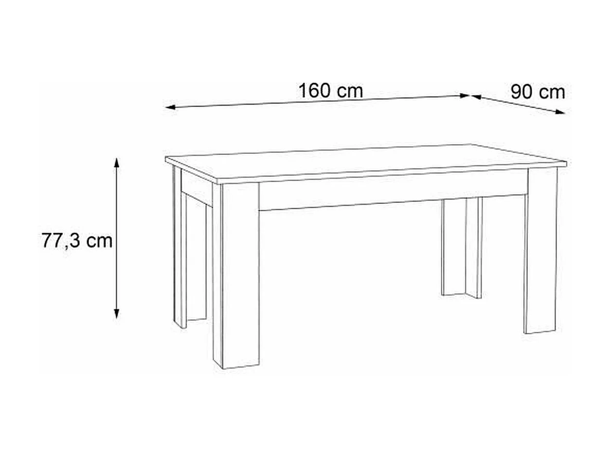 Table a manger - Blanc et beton gris clair - PILVIL - 160 x I90 x H 75 cm