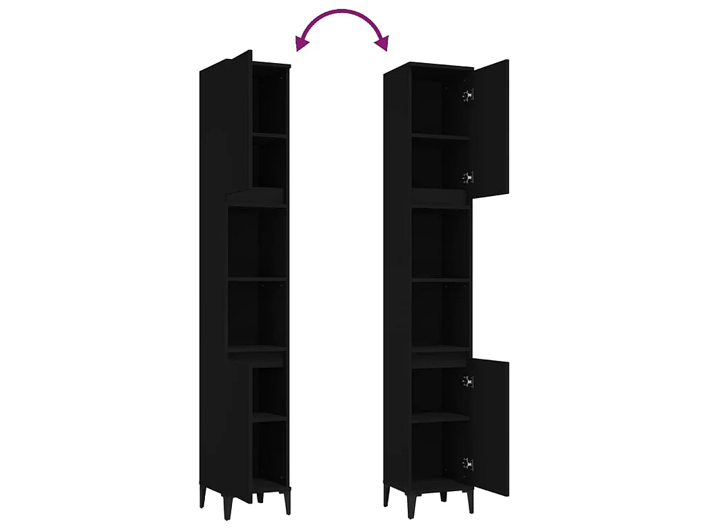 Armoire de salle de bain noir 30x30x190 cm bois d'ingénierie