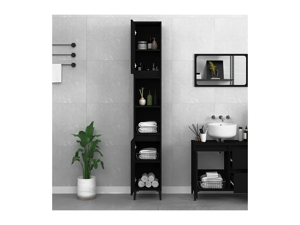 Armoire de salle de bain noir 30x30x190 cm bois d'ingénierie