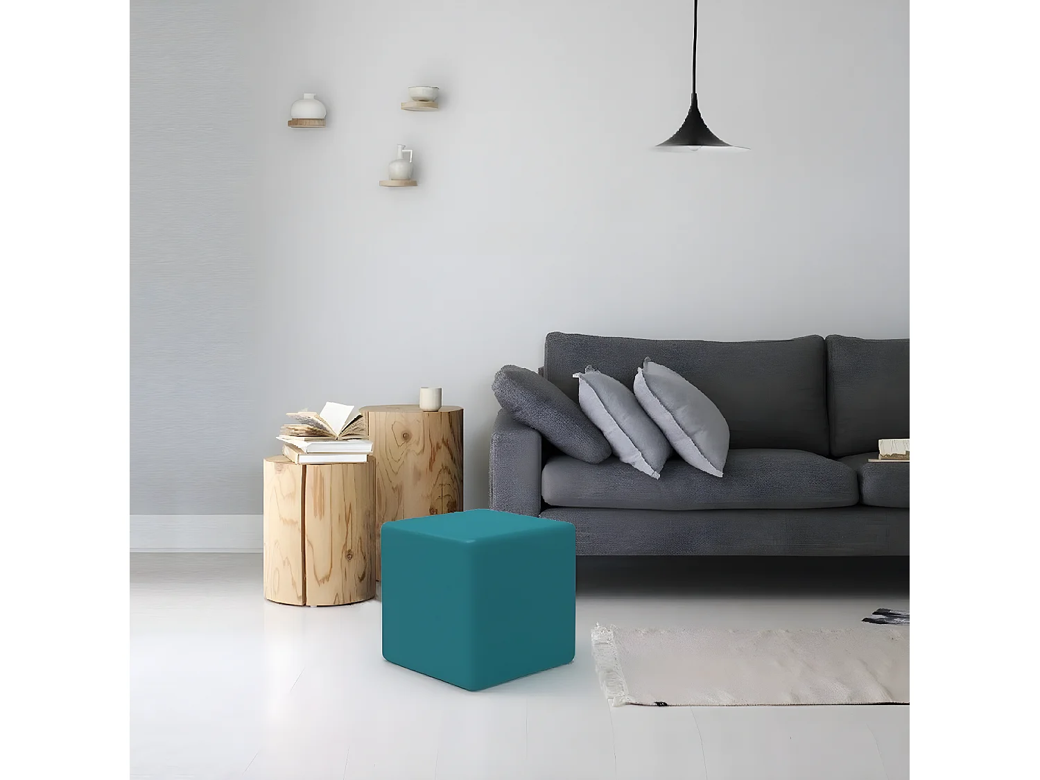 Pouf Milena, Bleu Azur, 34x34x37 cm, EPIKASA