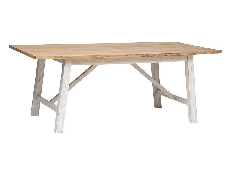 Table à manger en bois d'acacia et MDF coloris  Blanc, naturel