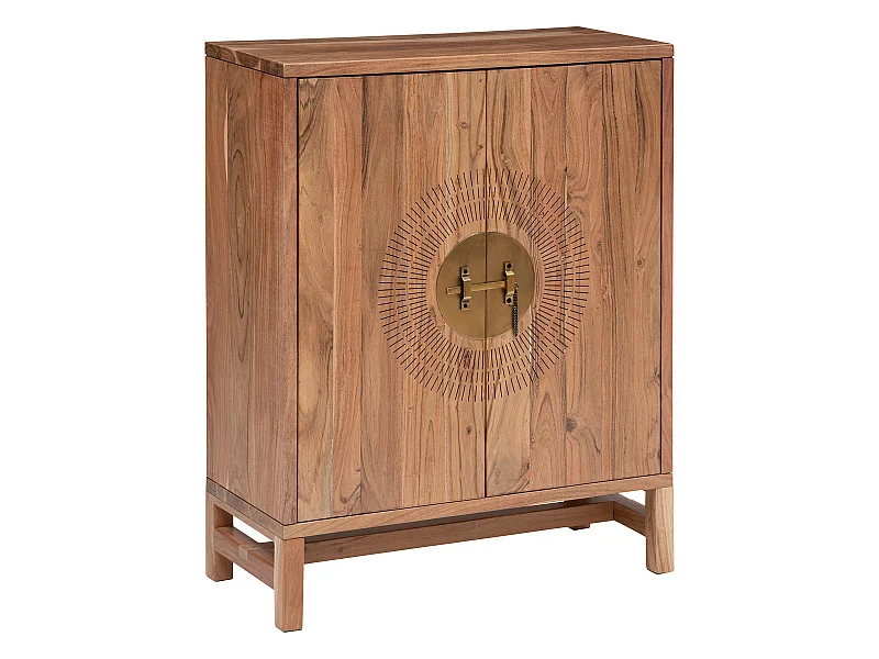 Buffet haut avec 2 portes en bois coloris naturel - L.  80 x P. 35  x H. 101,5  cm