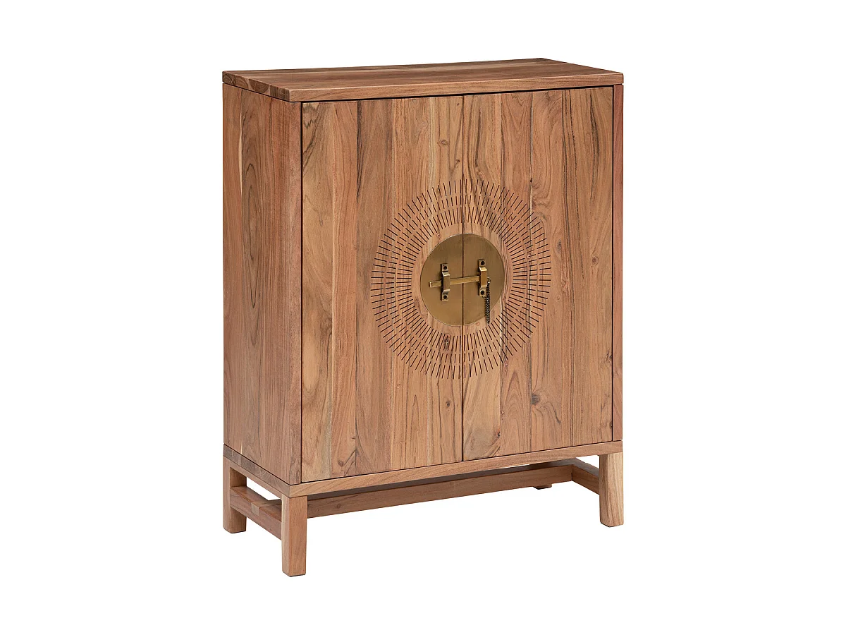 Buffet haut avec 2 portes en bois coloris naturel - L.  80 x P. 35  x H. 101,5  cm