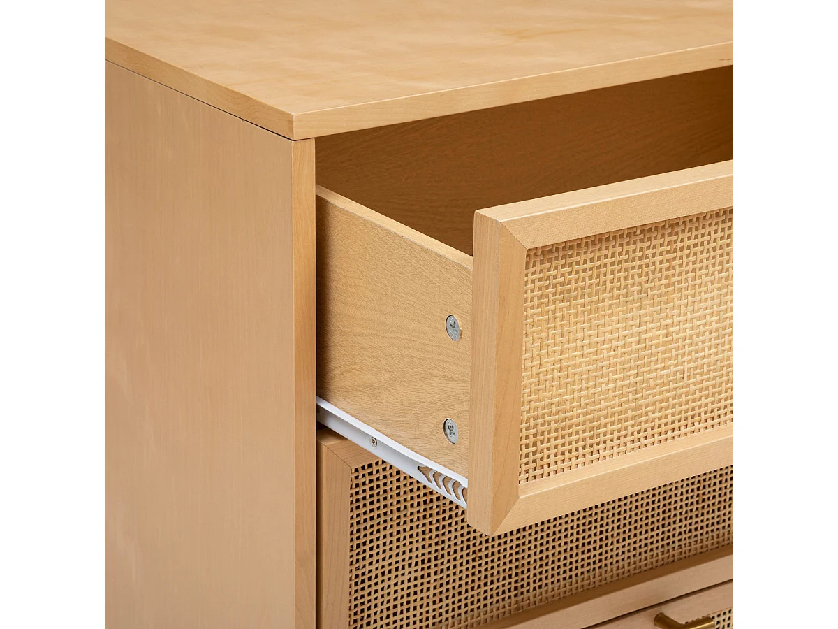 Commode, meuble de rangement en bois MDF coloris beige - L. 120 x P. 40  x H. 74,5  cm